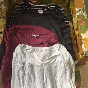 M maternity lot stripe, gap top, pants & leggings